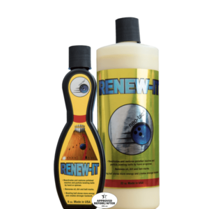 Renew-it bowling ball cleaner and polish. One 6 ounce bottle and one 32 ounce bottle. USBC Approved.