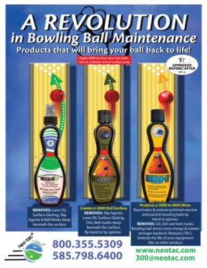 "a revolution in bowling ball maintenance", advertisment for neo-tac bowling products